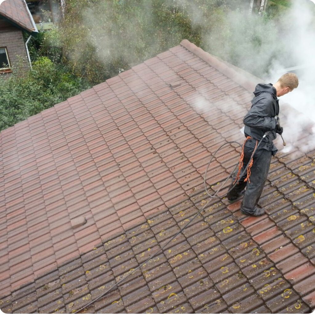 Specialist bezig met dakreiniging en in Zeeland